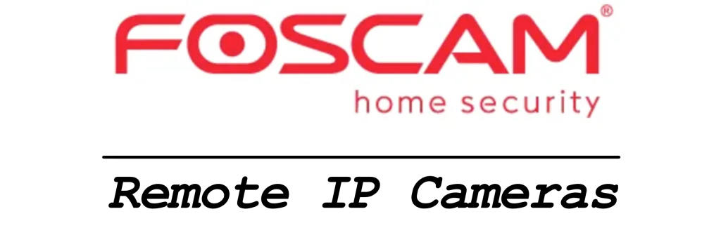 Foscam home security logo with text "Remote IP Cameras", promoting wireless security cameras for home monitoring.