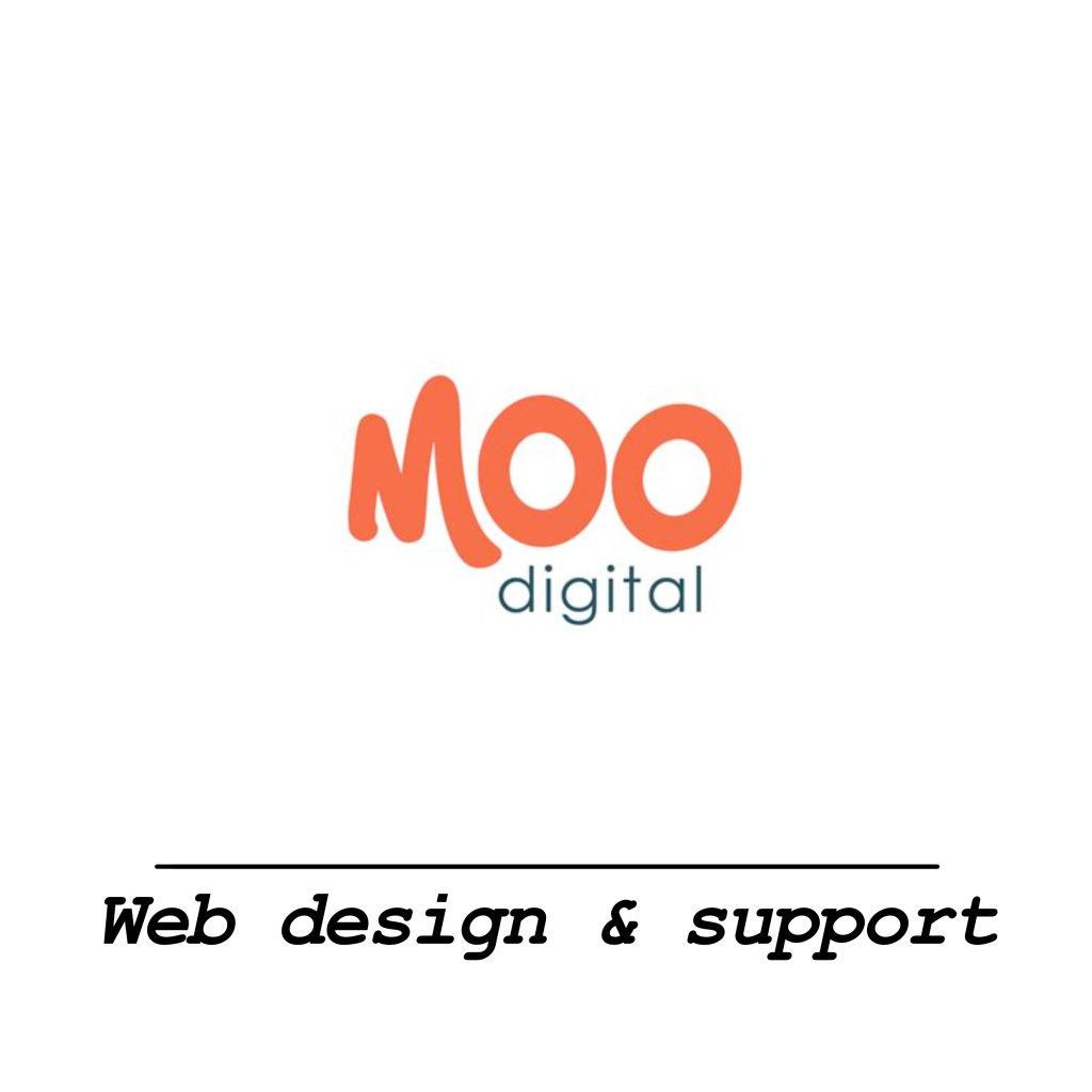 Moo Digital logo for web design and support services. Modern brand identity with orange text on a white background.