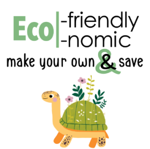 Eco-friendly living promoting savings with a cute turtle carrying flowers, inspiring sustainable and budget-conscious choices.